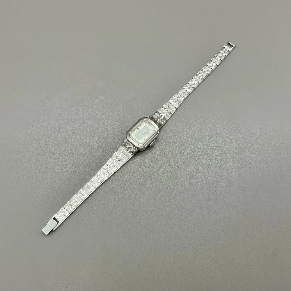 Vintage Timex Watch Womens Manual Wind Silver Tone Rectangle Bracelet Working